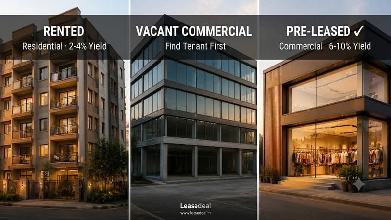 Three-way comparison of leased rented and pre-leased property investment India